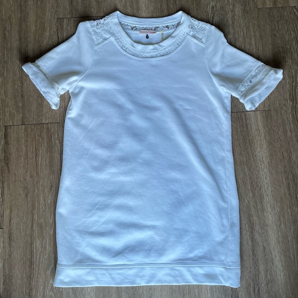 Rebecca Taylor White Short Sleeve Terry Cloth Lace Crew Neck T-Shirt Blouse S - Picture 9 of 15